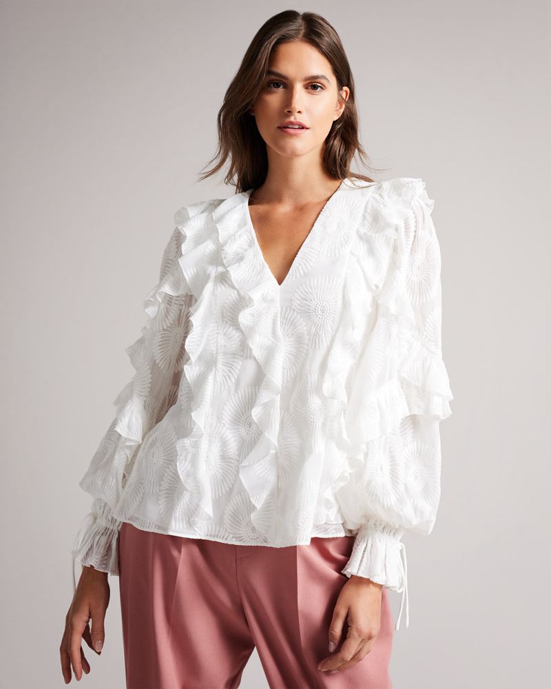 Ted Baker Janeio Ruffle Sleeve Broderie Blast Dam Vita | GFO-579682