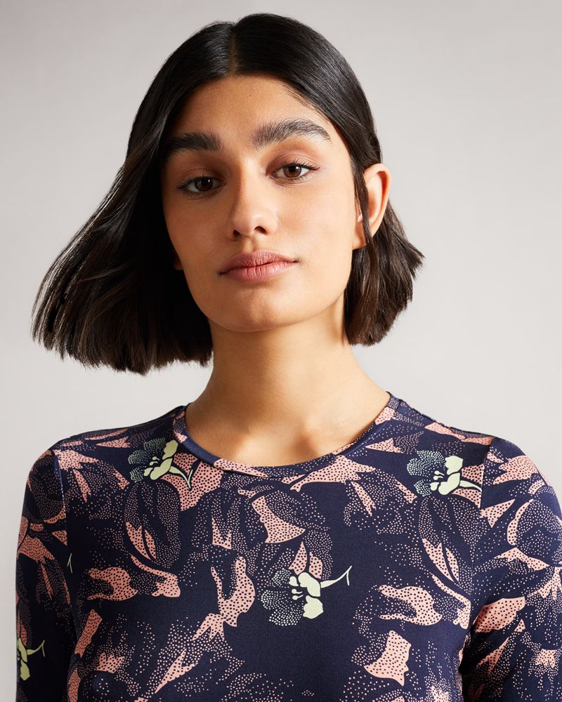 Ted Baker Jazzaa Printed Crew Neck Blast Dam Marinblå | RTQ-310697