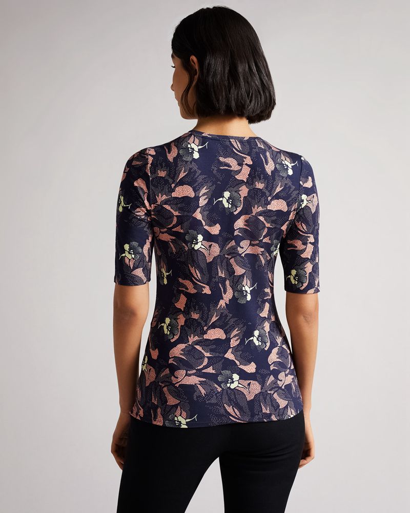 Ted Baker Jazzaa Printed Crew Neck Blast Dam Marinblå | RTQ-310697