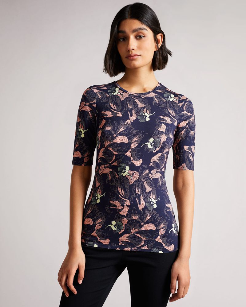 Ted Baker Jazzaa Printed Crew Neck Blast Dam Marinblå | RTQ-310697