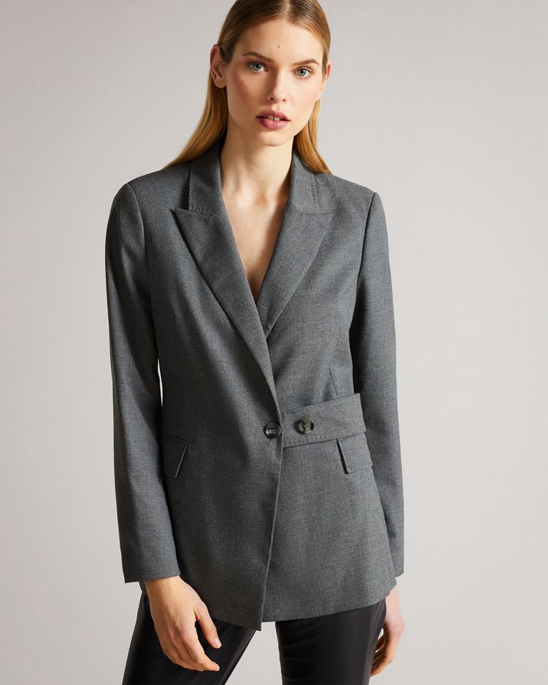 Ted Baker Joanni Peak Lapel Blazer With Midja Tab Jacka Dam Gray | PVO-179562