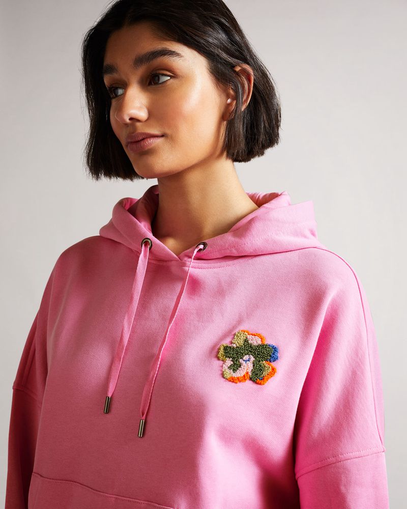 Ted Baker Karrlaa Hoodie With Flower Patch Blast Dam Rosa | EFH-150384