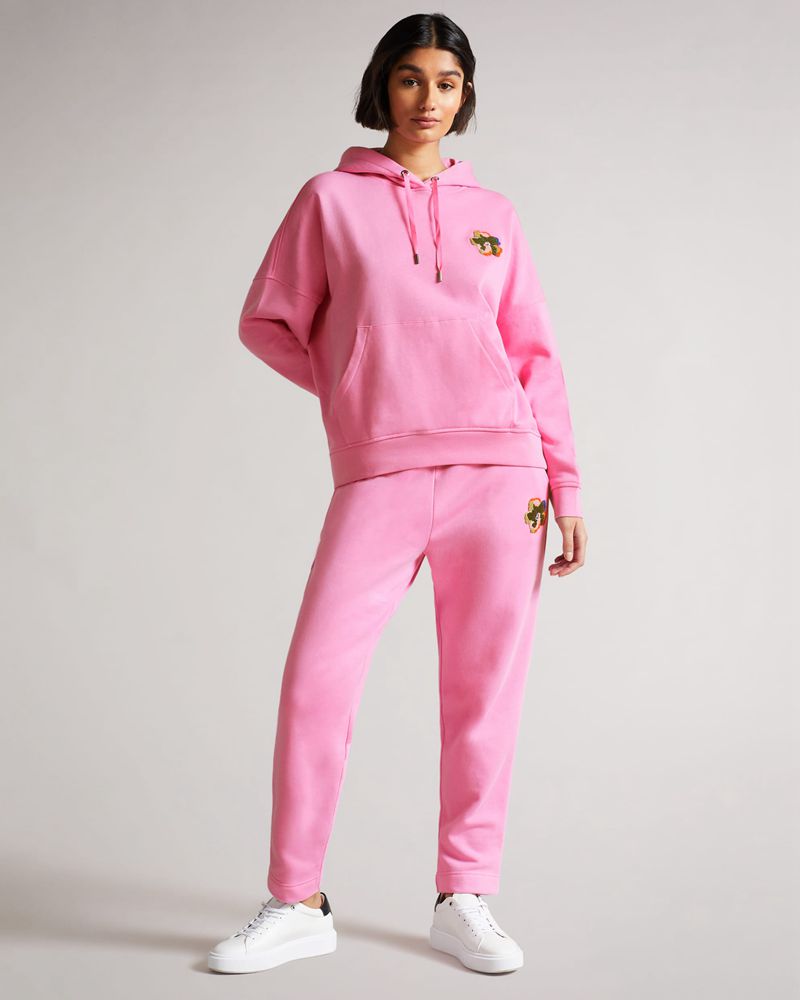 Ted Baker Karrlaa Hoodie With Flower Patch Blast Dam Rosa | EFH-150384