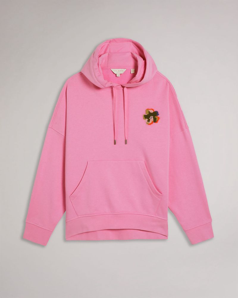 Ted Baker Karrlaa Hoodie With Flower Patch Blast Dam Rosa | EFH-150384