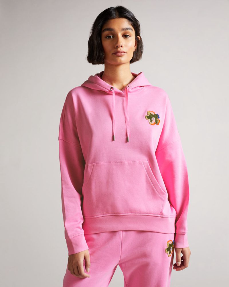 Ted Baker Karrlaa Hoodie With Flower Patch Blast Dam Rosa | EFH-150384