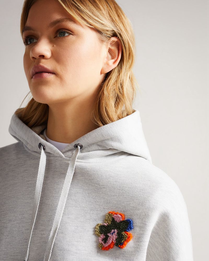 Ted Baker Karrlaa Hoodie With Flower Patch Blast Dam Gray | MNG-425371