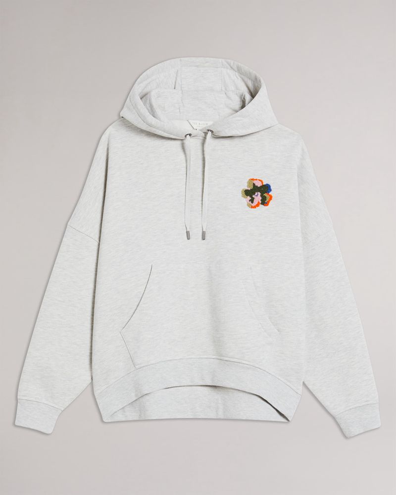 Ted Baker Karrlaa Hoodie With Flower Patch Blast Dam Gray | MNG-425371