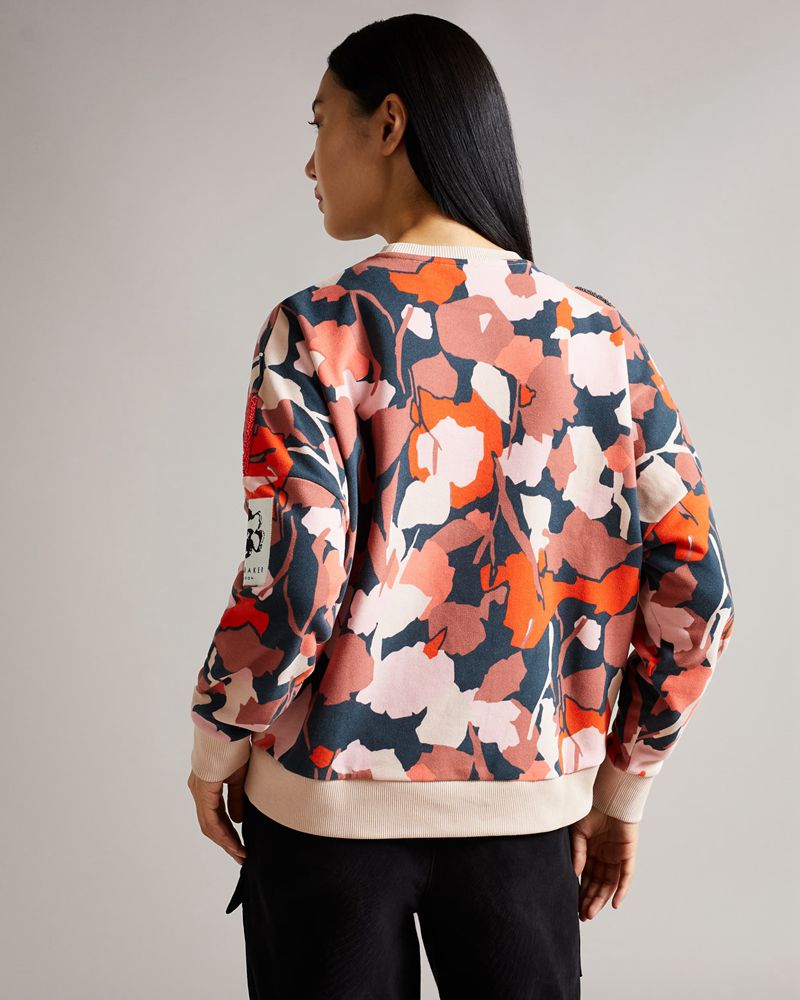 Ted Baker Kcylie Printed Sweat With Flocking Blast Dam Rosa | MQR-369547