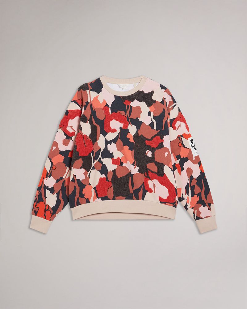 Ted Baker Kcylie Printed Sweat With Flocking Blast Dam Rosa | MQR-369547