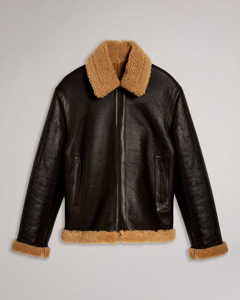 Ted Baker Keithen Mib Shearling Aviator Rockar Herr Bruna | CBF-816749