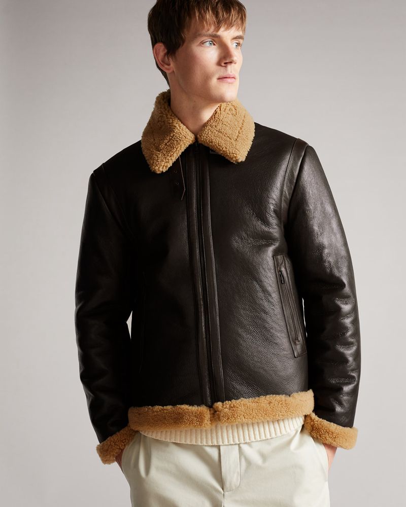 Ted Baker Keithen Mib Shearling Aviator Rockar Herr Bruna | CBF-816749