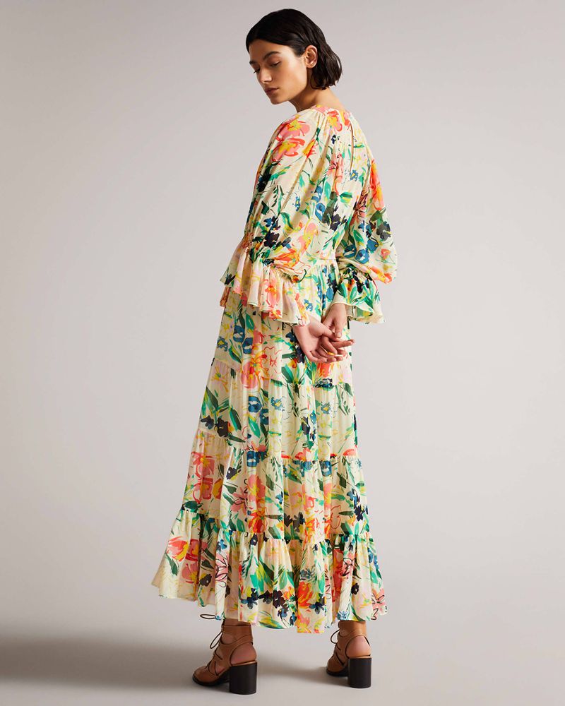 Ted Baker Kiyrie Balloon Sleeve Maxi Klänning Dam Vita | QNT-589614