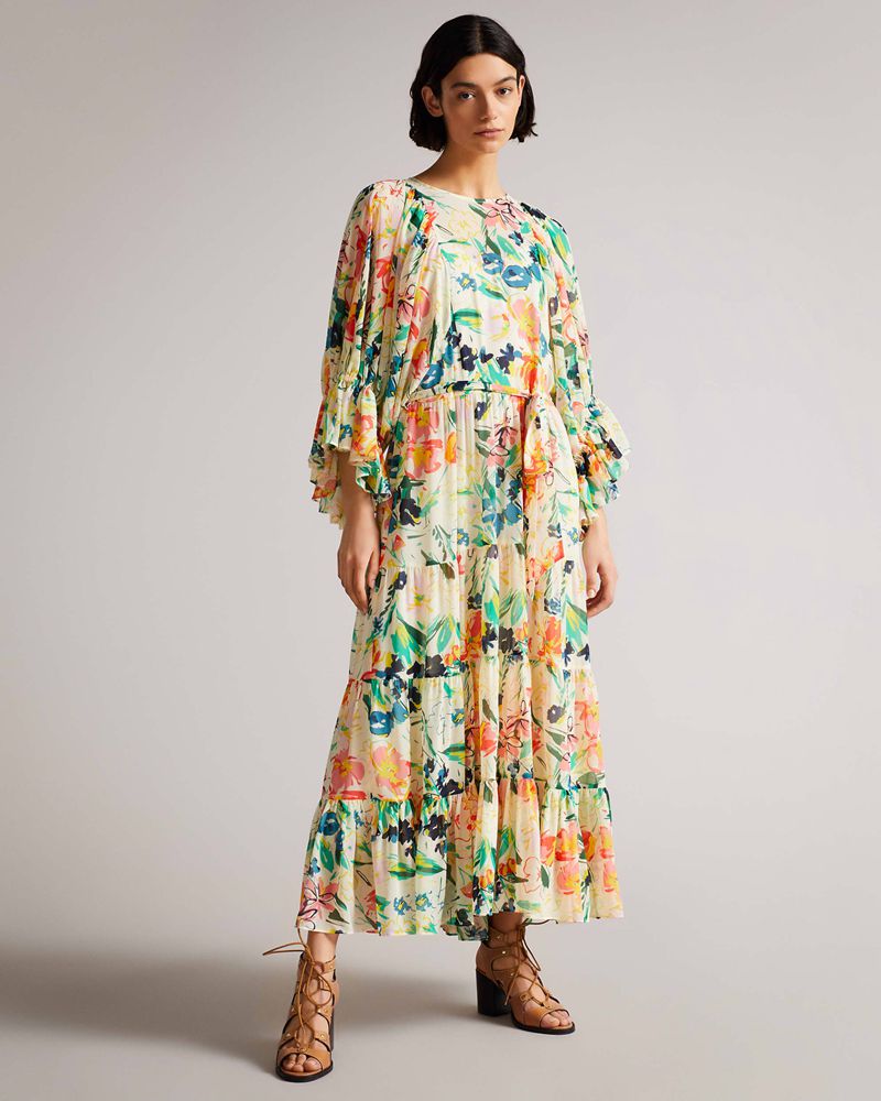 Ted Baker Kiyrie Balloon Sleeve Maxi Klänning Dam Vita | QNT-589614