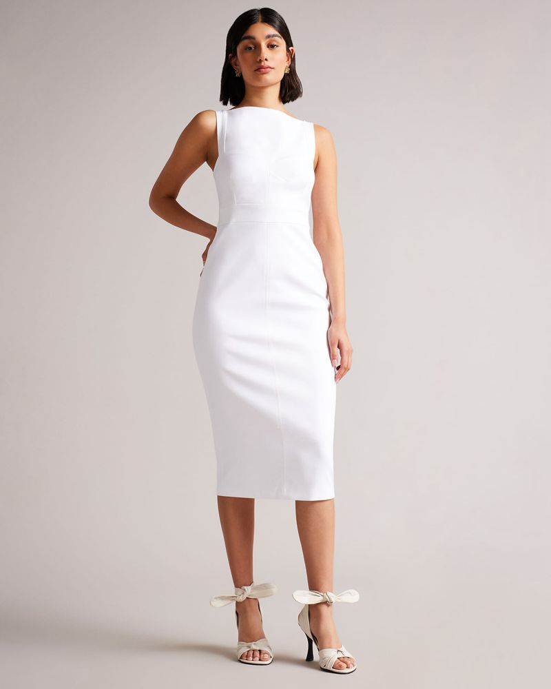 Ted Baker Klarika Bodycon Midi Klänning Dam Vita | YRM-684310