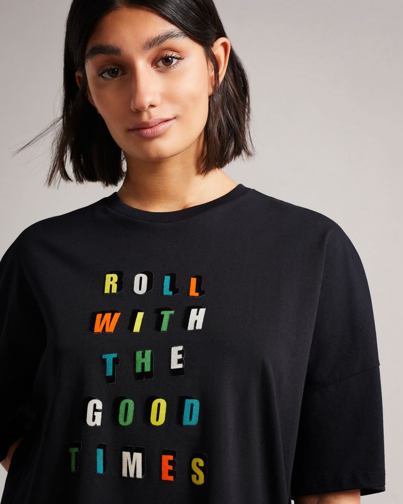 Ted Baker Laurenx Good Times Graphic Tee Blast Dam Svarta | VIP-845261