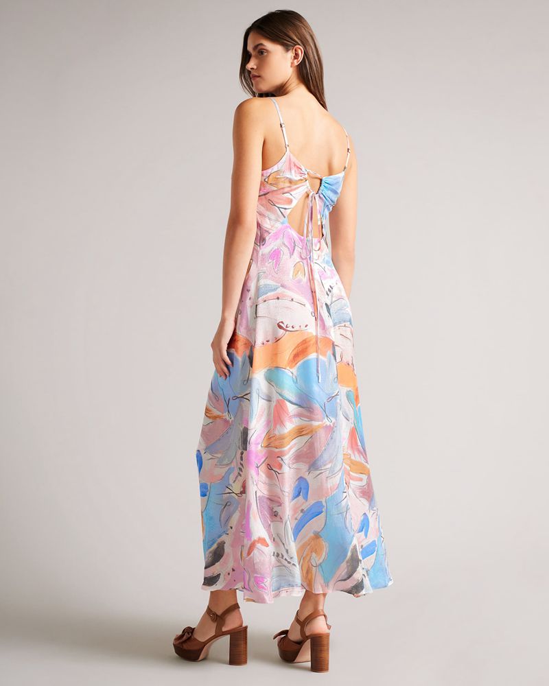 Ted Baker Lizybet Abstract Print Snörade Maxi Klänning Dam Vita | EYA-836917