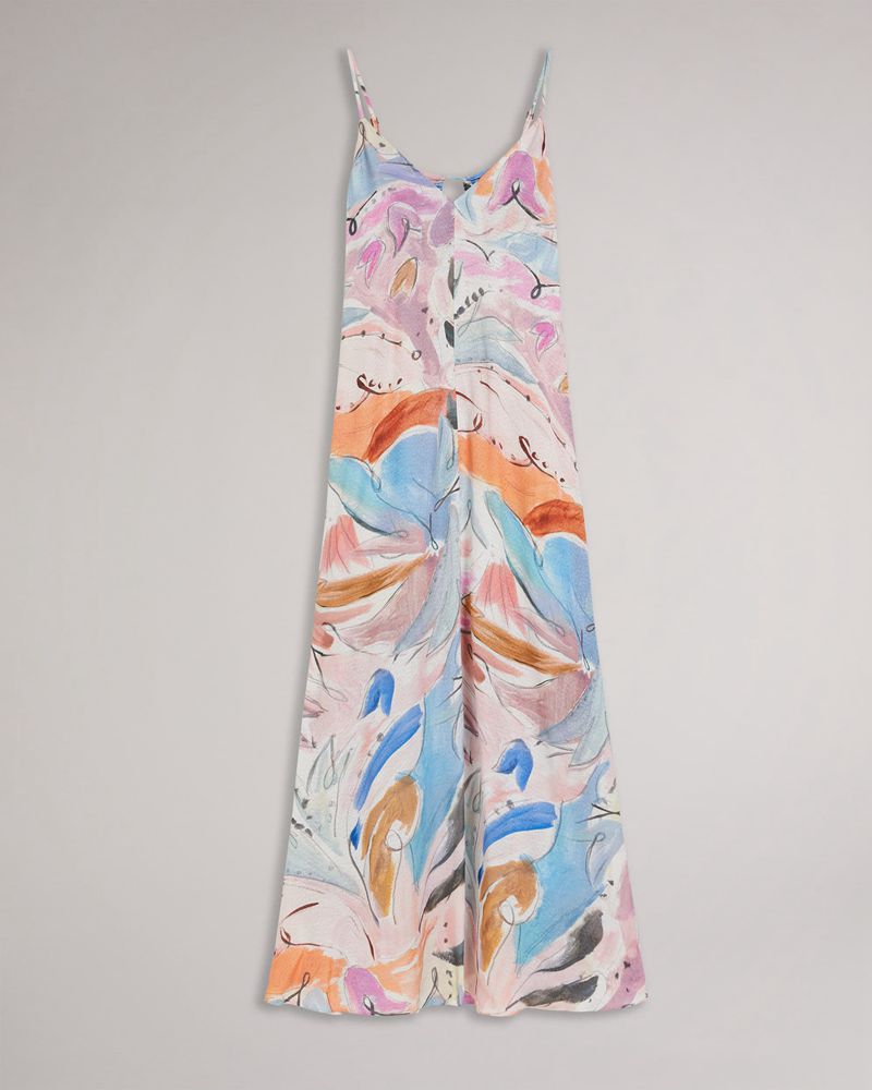 Ted Baker Lizybet Abstract Print Snörade Maxi Klänning Dam Vita | EYA-836917