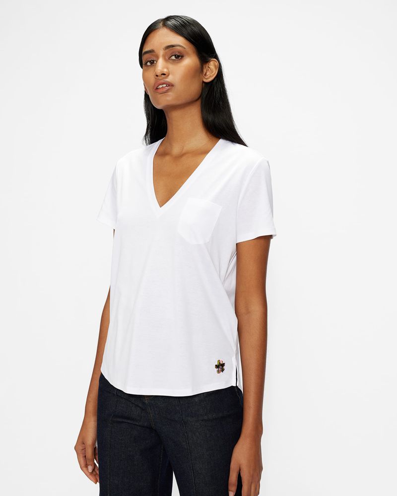 Ted Baker Lovage Easy Fit V Neck Blast Dam Vita | GPY-963824