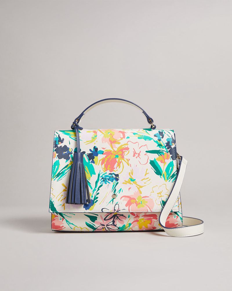 Ted Baker Mellena Magnolia Floral Non Läder Tote Crossbody Väska Dam Vita | BXF-906421