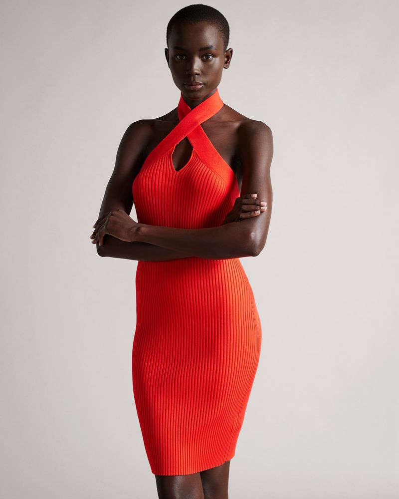 Ted Baker Mirelle Bodycon Halter Knit Klänning Dam Orange | SPR-814250