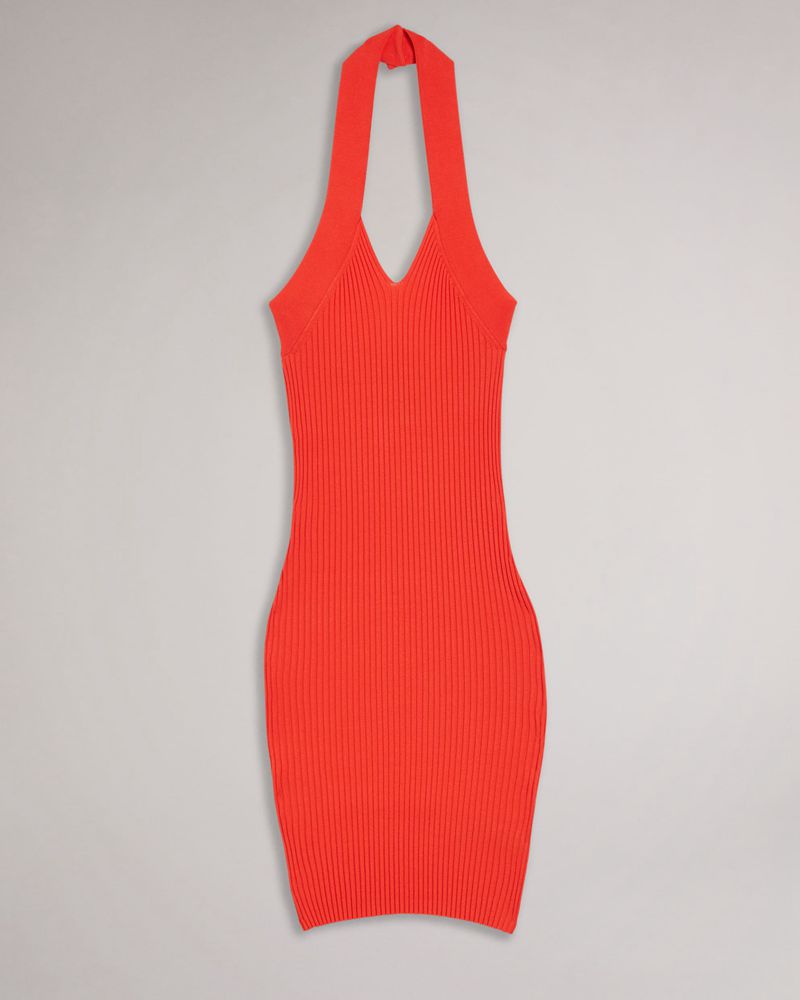 Ted Baker Mirelle Bodycon Halter Knit Klänning Dam Orange | SPR-814250