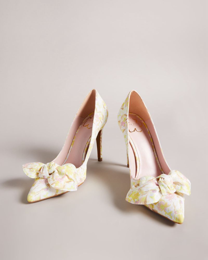 Ted Baker Neomah Sketchy Magnolia 100mm Bow Court Höga Klackar Dam Gula | RLF-326078