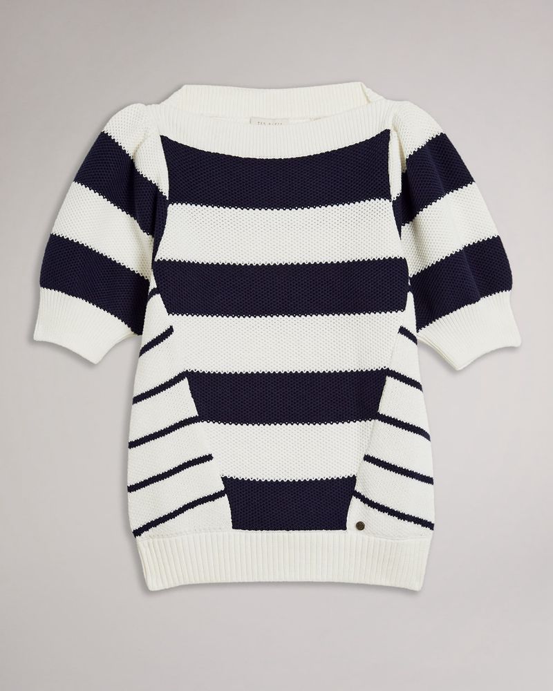 Ted Baker Nessy Striped Puff Sleeve Stickat Dam Vita | MCK-879612