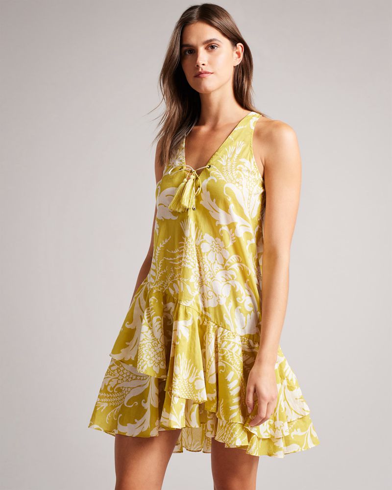 Ted Baker Noemiy V Neck Mini Cover Up Klänning Dam Gula | IQT-405369