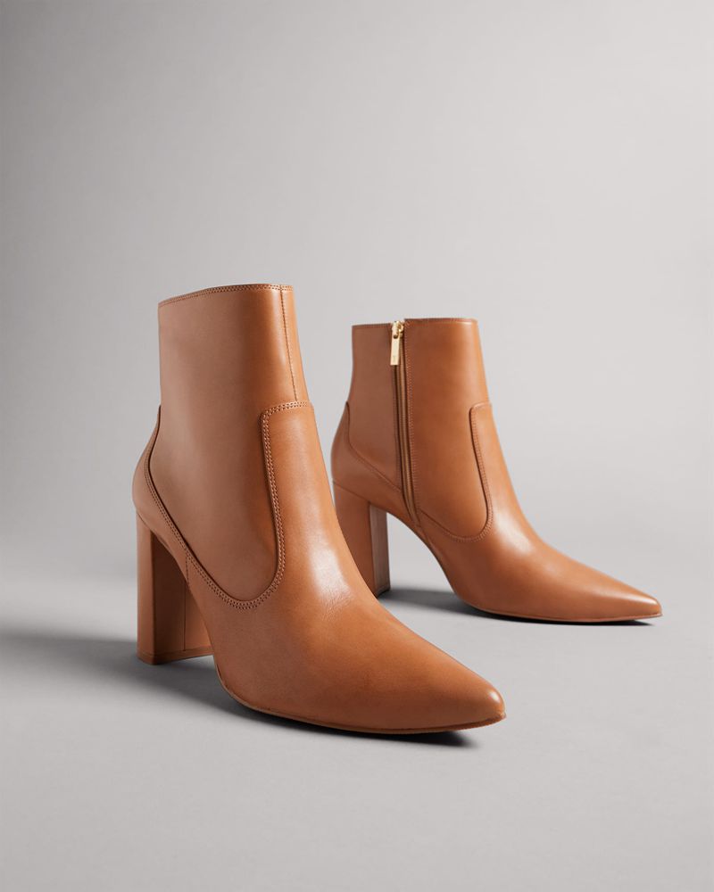 Ted Baker Nysha Läder Block Ankle Höga Klackar Dam Bruna | HUD-973642