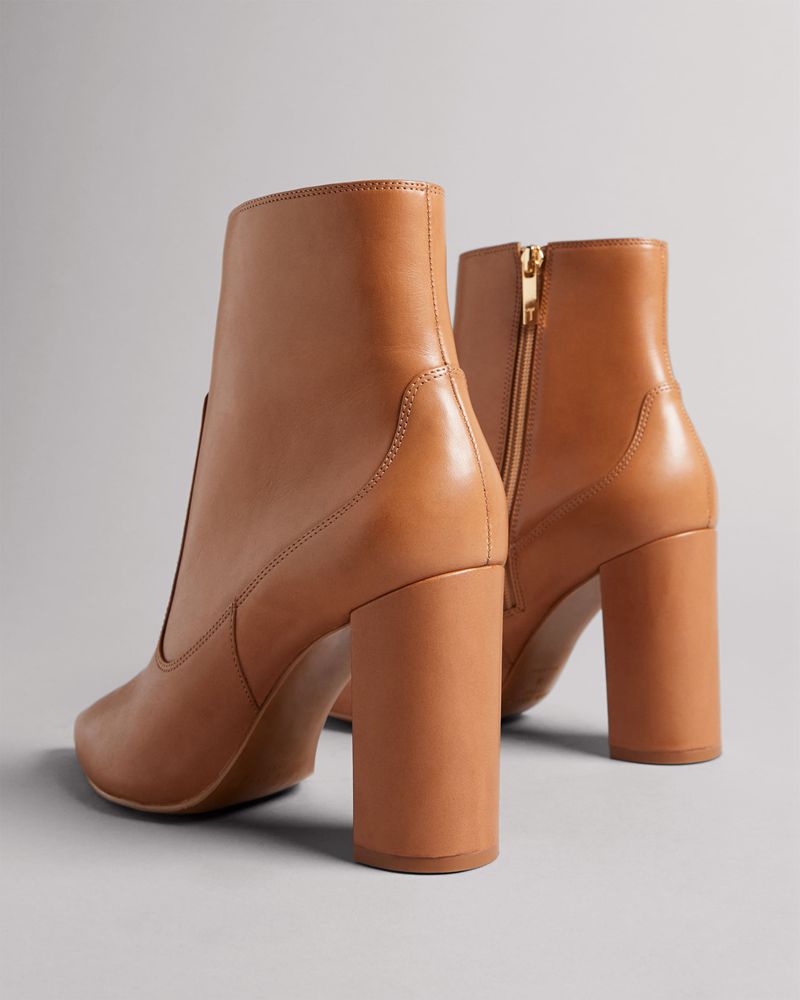 Ted Baker Nysha Läder Block Ankle Höga Klackar Dam Bruna | HUD-973642