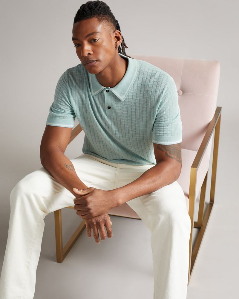 Ted Baker Pitfeld Knitted Stitch Polo Blast Herr Blå | HUX-073142