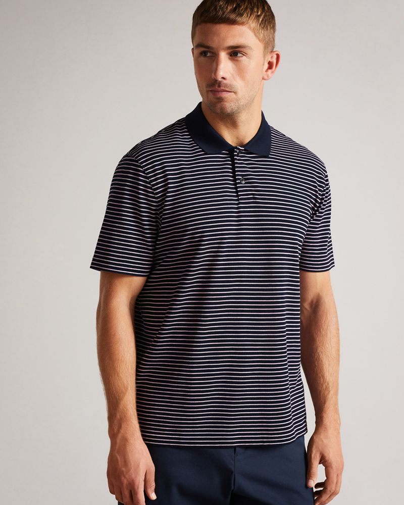 Ted Baker Ravens Ss Striped Pique Polo Blast Herr Marinblå | QHO-451927