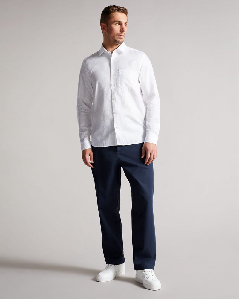 Ted Baker Remark Long Sleeve Linen Skjorta Herr Vita | AXF-519473