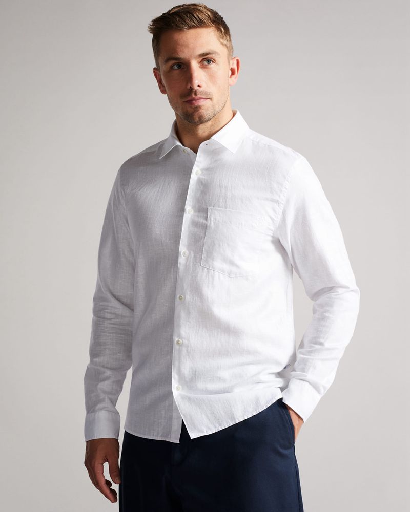 Ted Baker Remark Long Sleeve Linen Skjorta Herr Vita | AXF-519473