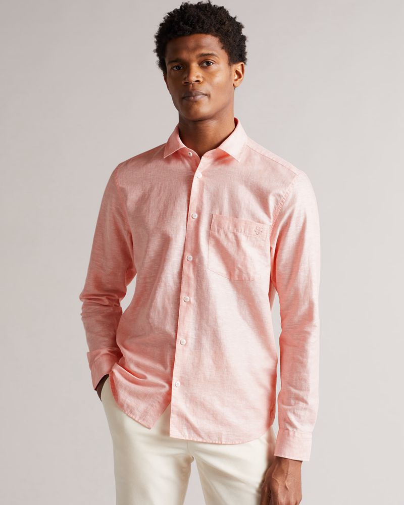 Ted Baker Remark Long Sleeve Linen Skjorta Herr Korall | VWH-618423