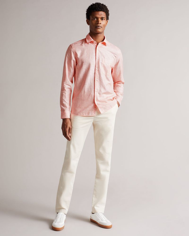 Ted Baker Remark Long Sleeve Linen Skjorta Herr Korall | VWH-618423