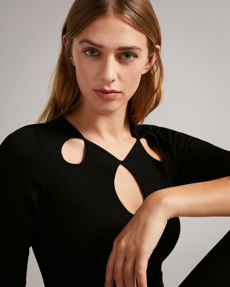 Ted Baker Sofiyaa Knitted Bodysuit With Front Keyhole Detail Blast Dam Svarta | JSQ-538067