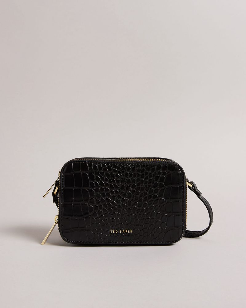 Ted Baker Stina Croc Effect Camera Crossbody Väska Dam Svarta | JQO-734260