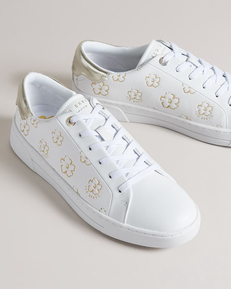 Ted Baker Taliy Magnolia Flower Cupsole Sneakers Dam Vita Guld | SOH-604953