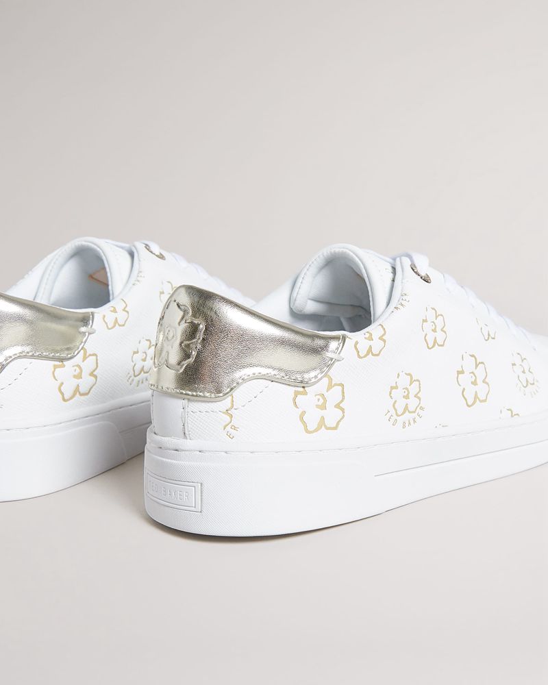 Ted Baker Taliy Magnolia Flower Cupsole Sneakers Dam Vita Guld | SOH-604953