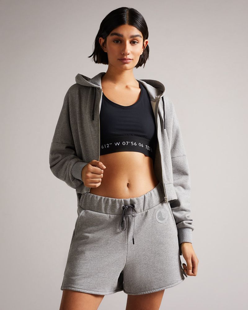 Ted Baker Tinia Cropped Jersey Hoodie Blast Dam Gray | OLA-530198