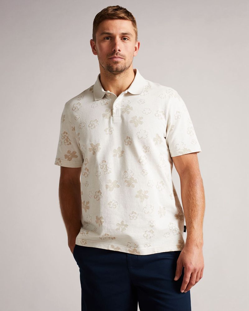 Ted Baker Tyssen Sleeve Flower Jacquard Polo Blast Herr Vita | OUY-520138