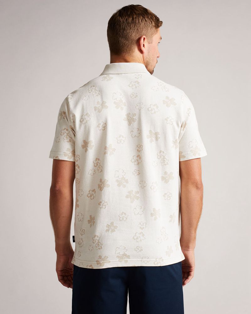 Ted Baker Tyssen Sleeve Flower Jacquard Polo Blast Herr Vita | OUY-520138