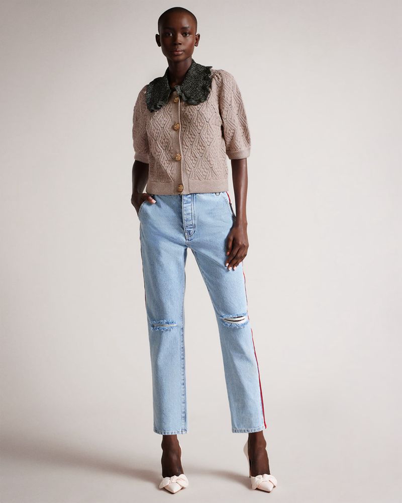 Ted Baker Waugh Cropped Knit With Collar And Button Detail Stickat Dam Rosa | REZ-136972