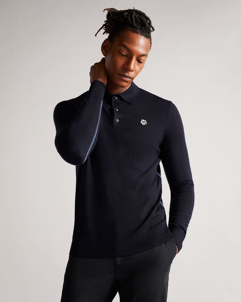 Ted Baker Wembley Merino Wool Long Sleeve Polo Blast Herr Marinblå | DQT-247061