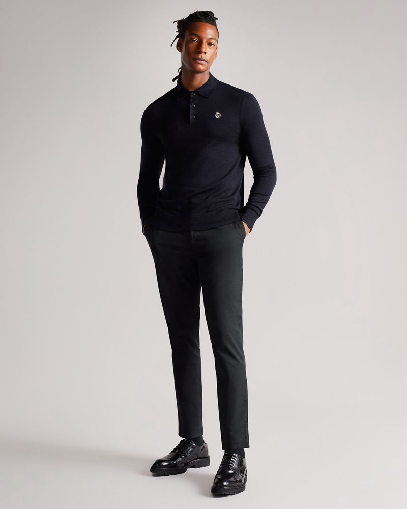 Ted Baker Wembley Merino Wool Long Sleeve Polo Blast Herr Marinblå | DQT-247061