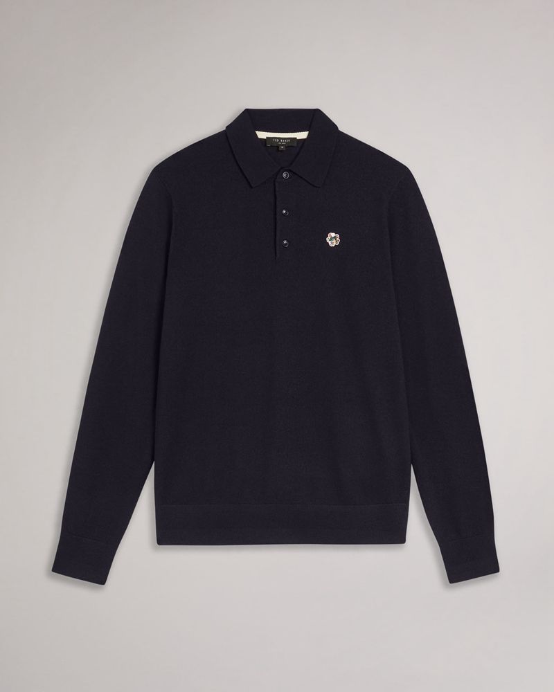 Ted Baker Wembley Merino Wool Long Sleeve Polo Blast Herr Marinblå | DQT-247061