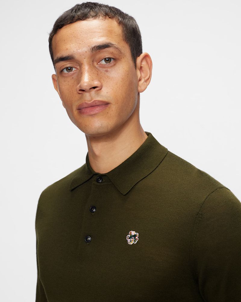 Ted Baker Wembley Merino Wool Long Sleeve Polo Blast Herr Khaki | VCK-570619