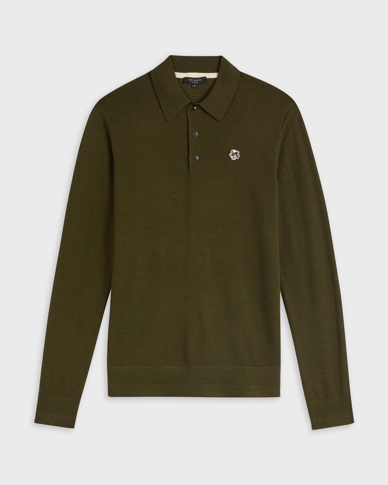 Ted Baker Wembley Merino Wool Long Sleeve Polo Blast Herr Khaki | VCK-570619