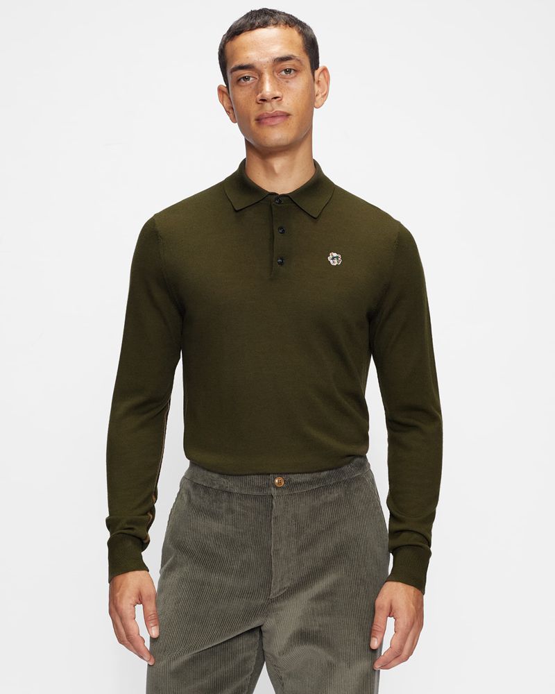 Ted Baker Wembley Merino Wool Long Sleeve Polo Blast Herr Khaki | VCK-570619